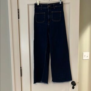 Zara Blue Wide Leg Flare Jeans with Raw Hem